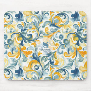 Tapis De Souris Motif feuille bleu et or Paisley