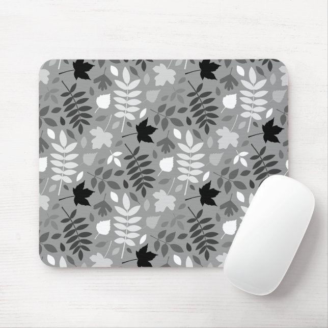 Tapis De Souris Motif Feuille tombé Monochrome sur Grey (Avec souris)