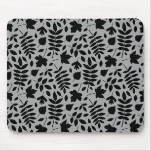 Tapis De Souris Motif Feuille tombé noir sur gris