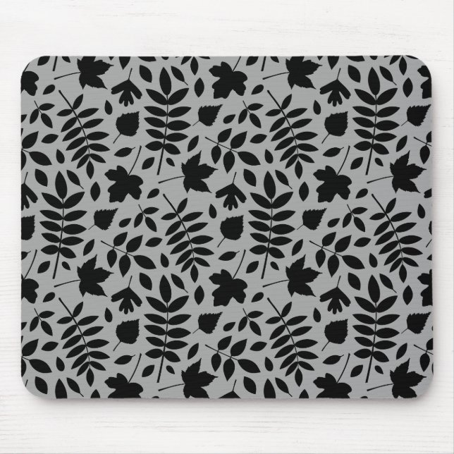 Tapis De Souris Motif Feuille tombé noir sur gris (Devant)