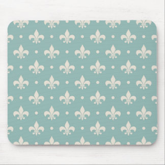 Tapis De Souris Motif Fleur De Lis gris sur fond turquoise