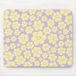 Tapis De Souris Motif Fleur - Pastel Jaune et Violet