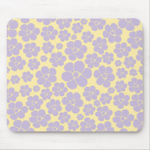 Tapis De Souris Motif Fleur - Pastel Jaune et Violet