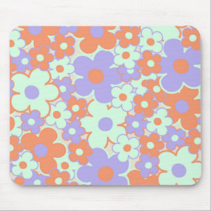 Tapis De Souris Motif Fleur Rétro Années 70 Y2K Bleu Violet Orange