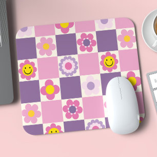 Tapis De Souris Motif floral à carreaux rétro Y2K