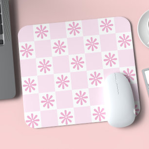 Tapis De Souris Motif Floral à Carreaux Rose Rétro