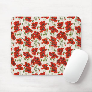 Tapis De Souris Motif floral à coquelicot rouge de style vintage, 