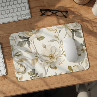 Tapis De Souris Motif floral blanc aquarelle délicat