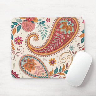 Tapis De Souris Motif floral blanc paisley boho vibrant