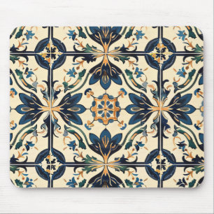 Tapis De Souris Motif floral bleu et or