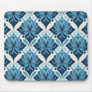Tapis De Souris Motif floral boho élégant en bleu