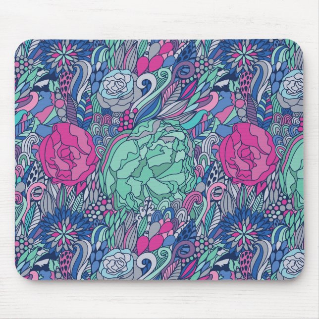 Tapis De Souris Motif floral coloré à doodle (Devant)