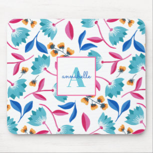 Tapis De Souris Motif floral d'art folklorique monogrammé
