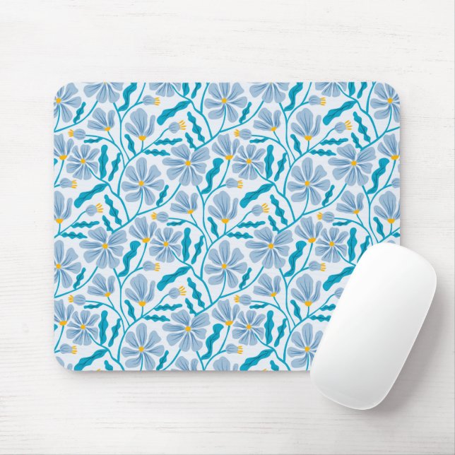 Tapis De Souris Motif floral de Boho bleu (Avec souris)
