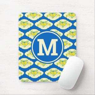 Tapis De Souris Motif floral de citrons bleus et jaunes ensoleillé