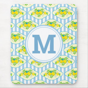 Tapis De Souris Motif floral de citrons bleus et jaunes ensoleillé