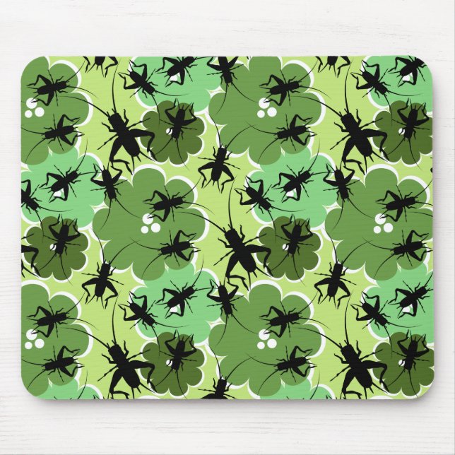 Tapis De Souris Motif floral de cricket vert + noir (Devant)