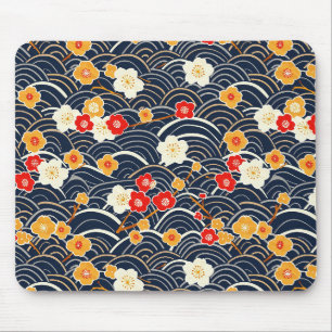 Tapis De Souris Motif floral de fleur de prunier à vague japonaise