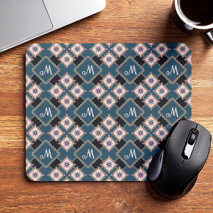 Tapis De Souris Motif floral de monogramme géométrique moderne