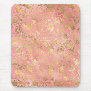 Tapis De Souris Motif floral de papier d'aluminium or et rose clai