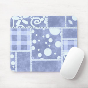 Tapis De Souris Motif floral en gingham bleu Crazy Quilt