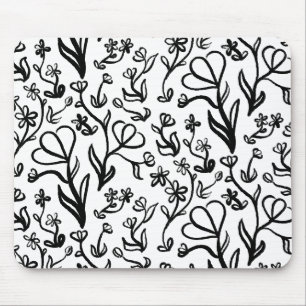 Tapis De Souris Motif floral en noir et blanc