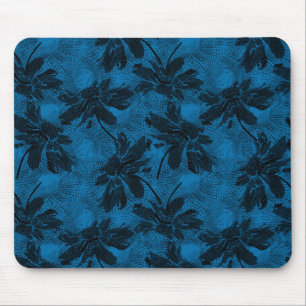 Tapis De Souris Motif floral gris et bleu.