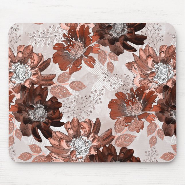 Tapis De Souris Motif floral gris-marron. (Devant)