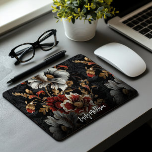Tapis De Souris Motif floral gris rouge foncé personnalisé humeur