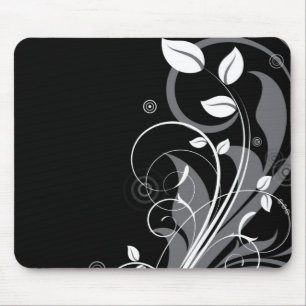 Tapis De Souris Motif floral gris sur le noir