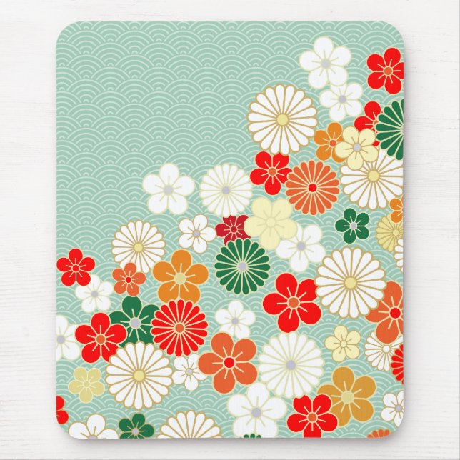 Tapis De Souris Motif floral japonais élégant Mousepad (Devant)