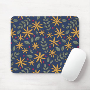 Tapis De Souris Motif floral jaune élégant sur fond bleu