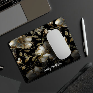 Tapis De Souris Motif floral lunatique blanc perle personnalisé
