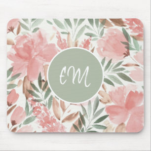 Tapis De Souris Motif floral monogramme aquarelle