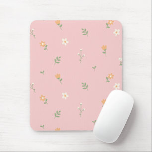Tapis De Souris Motif floral pastel mignon sur fond rose