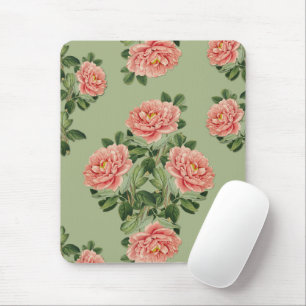 Tapis De Souris Motif floral rose sur fond vert Sans couture