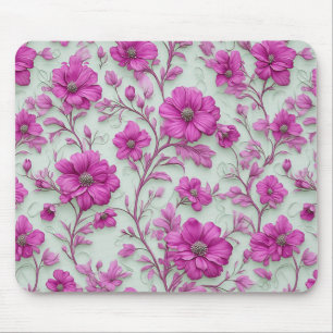 Tapis De Souris Motif floral rose vibrant avec fleurs magenta
