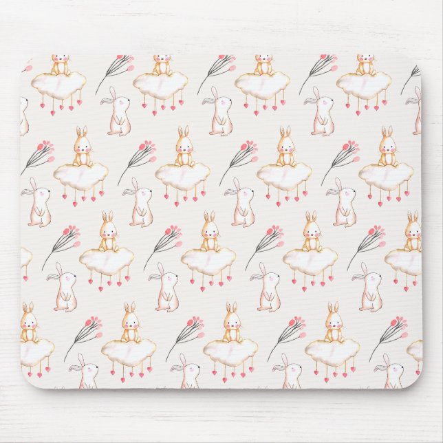 Tapis De Souris Motif floral simple Pâques | Mousepad de lapin (Devant)