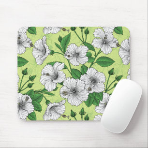 Tapis De Souris Motif floral tropical à fleurs d'Hibiscus blanc