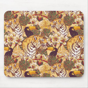 Tapis De Souris Motif floral tropical avec le tigre