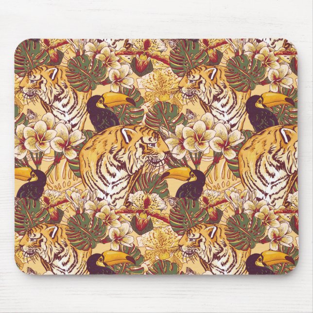 Tapis De Souris Motif floral tropical avec le tigre (Devant)