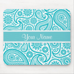 Tapis De Souris Motif floral turquoise de monogramme de Paisley