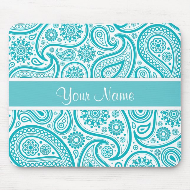 Tapis De Souris Motif floral turquoise de monogramme de Paisley (Devant)