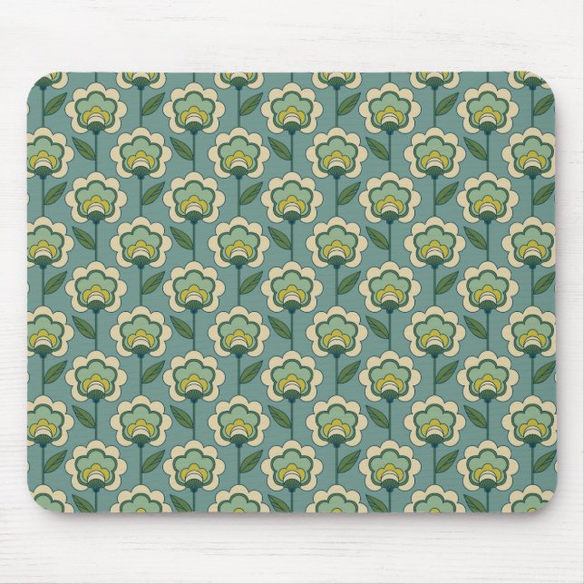 Tapis De Souris Motif floral turquoise et jaune (Devant)