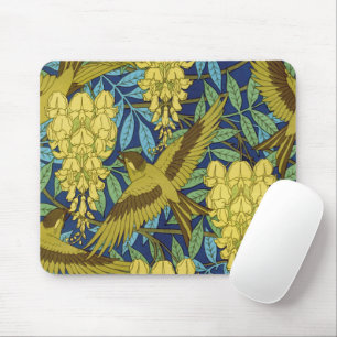 Tapis De Souris Motif floral vintage bleu marine et jaune