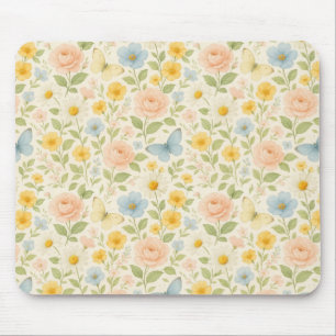 Tapis De Souris Motif floral vintage coloré avec papillons