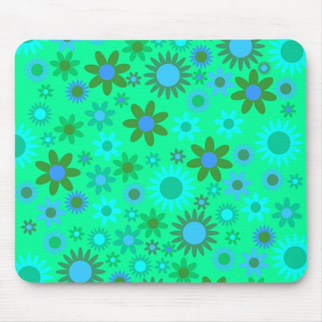 Tapis De Souris Motif Flower Power Vert Clair (Devant)