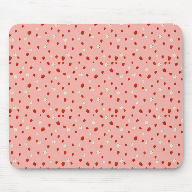 Tapis De Souris Motif Fraises et Fleurs (Devant)