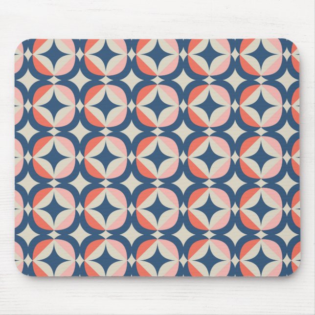 Tapis De Souris Motif géométrique bleu et corail (Devant)