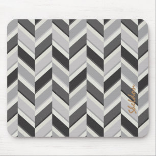 Tapis De Souris Motif géométrique chevron gris moderne monogramme